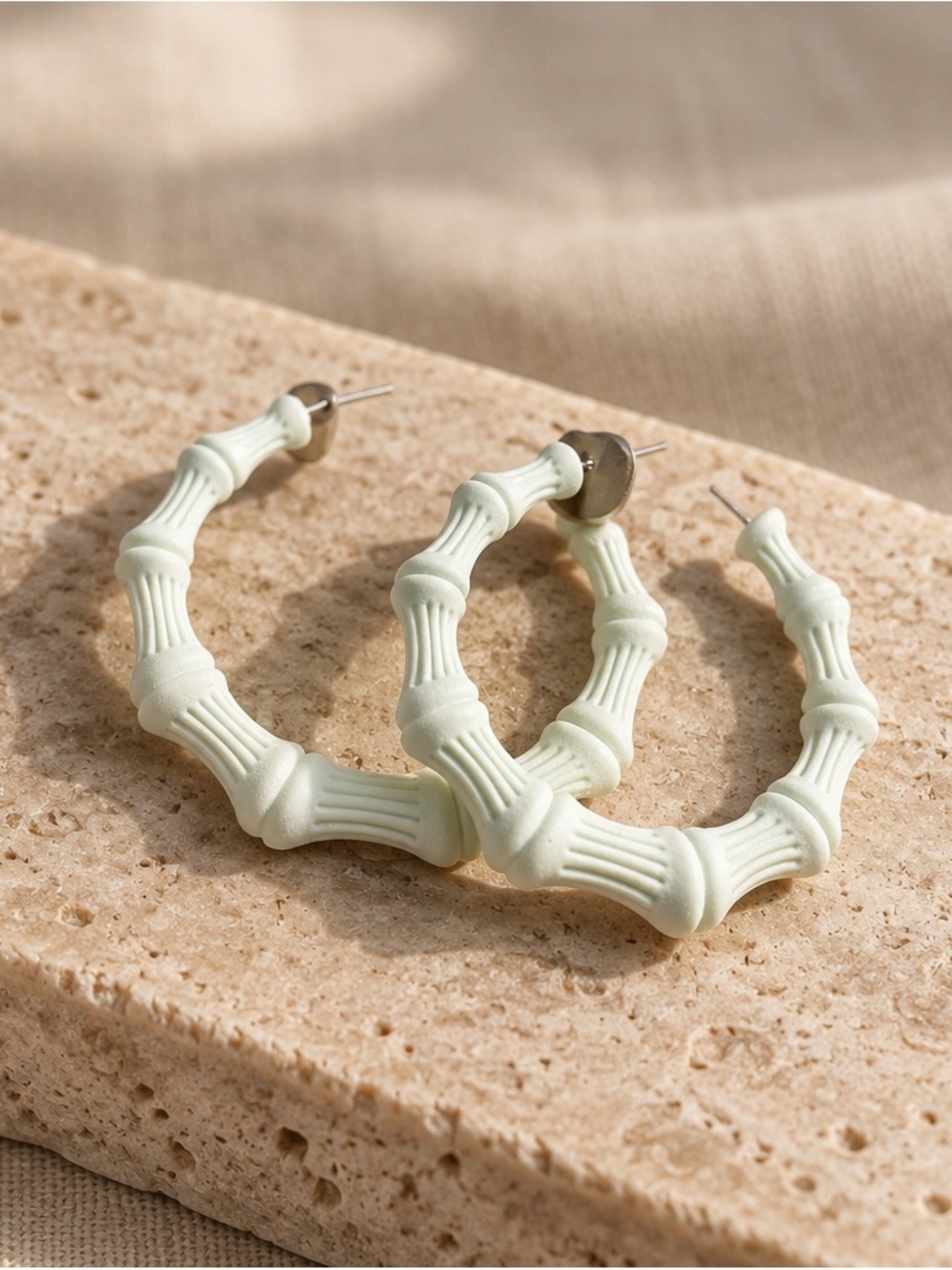 Women’s Mint Bamboo-Style Hoop Earrings